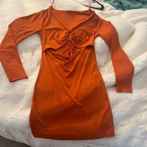 ZARA Orange cut out long sleeve dress